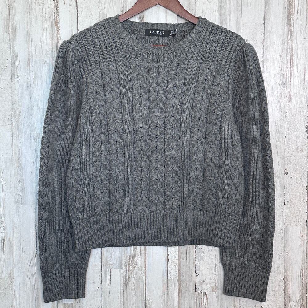 Lauren Ralph Lauren 100 Cotton Cable Knit Sweater XL Gray EUC Preppy Chunky